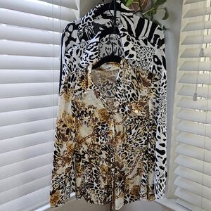 Caché Vintage Women's Animal Print Sequin Button Down Shirts
